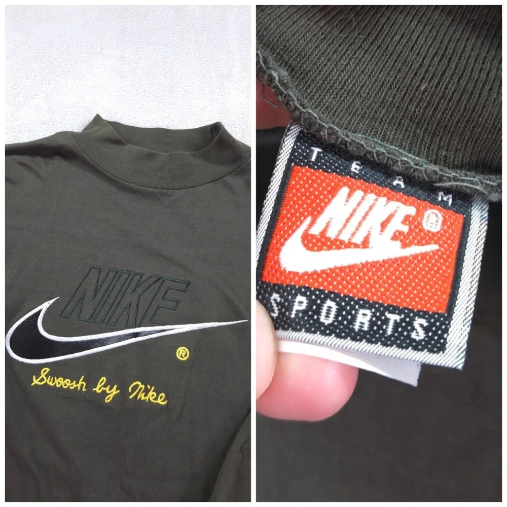 Vintage Nike T Shirt Mens Large 90s Swoosh Mock Neck Long Sleeve Embroidered